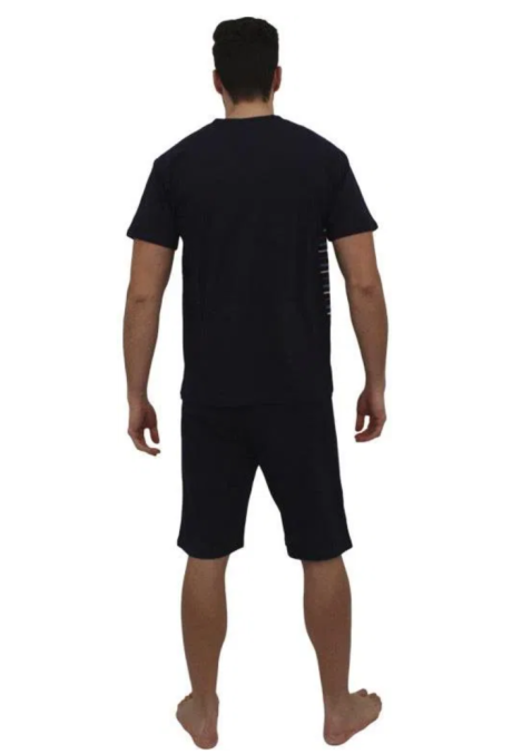 Pijama bărbați din bumbac, mânecă scurtă și pantaloni scurti- culoare negru ,Engros